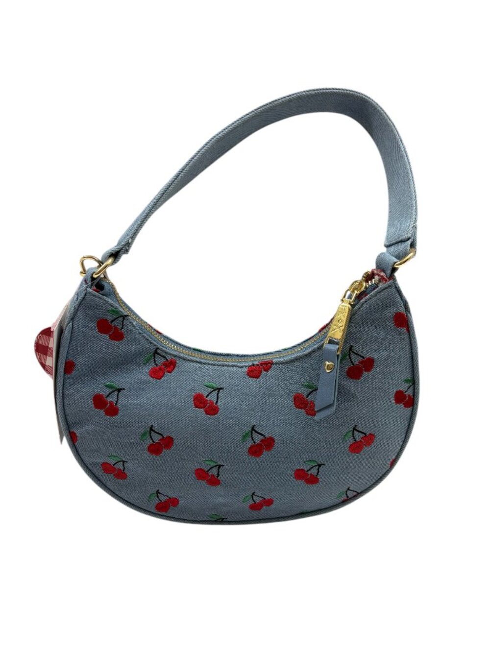 Betsey Johnson - XO Northy Denim Shoulder Bag / Purse W/ Red Cherries - NWT - Picture 2 of 13